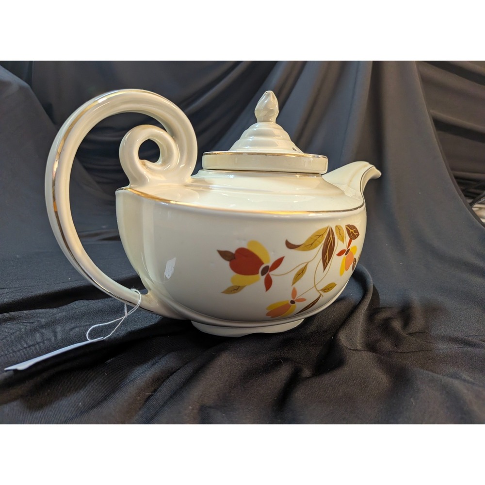 Vintage Hall China Autumn Leaf Aladdin Teapot Jewel Tea 3 Pc Set Lid Infuser - Picture 2 of 11